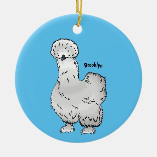 Silkie chicken cartoon illustration ceramic ornament (Front)