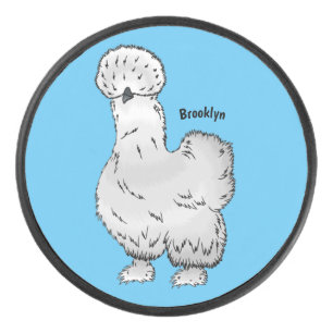 Silkie chicken cartoon illustration hockey puck