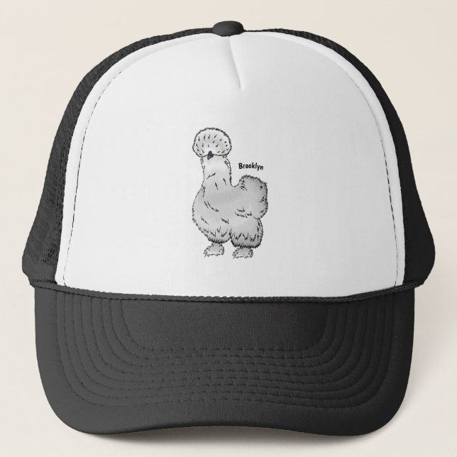 Silkie chicken cartoon illustration  trucker hat (Front)