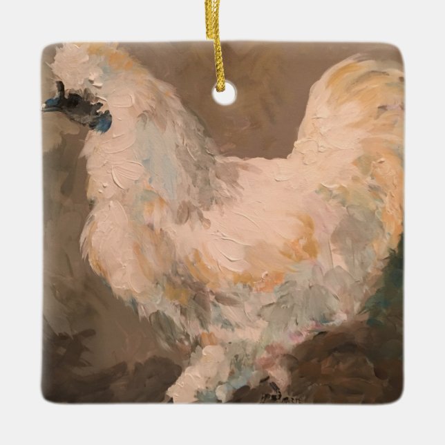 Silkie Chicken Farmhouse Christmas Tree Ornament (Front)