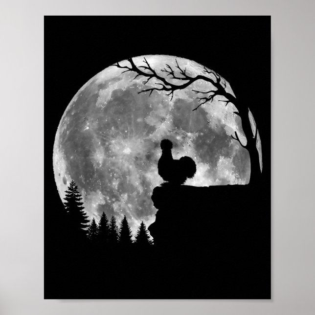 Silkie Chicken Moon Silhouette Funny Lazy Hallowee Poster (Front)