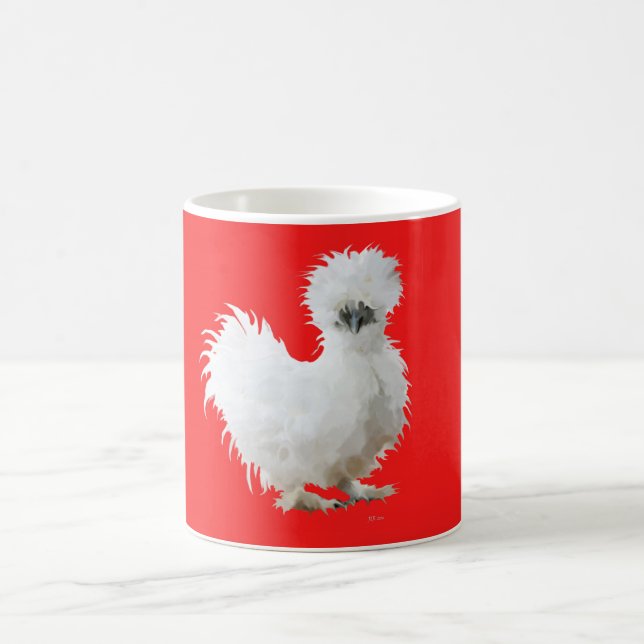 Silkie Chicken on Red Coffee Mug (Center)