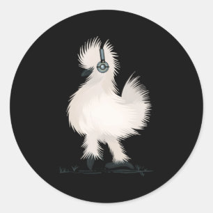 Silkie Chicken Wearing Headphone Classic Round Sticker