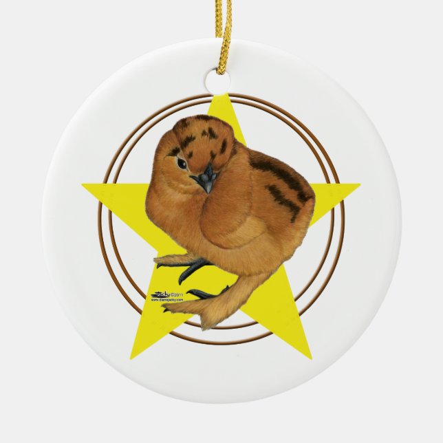 Silkie Red Chick Star Ceramic Tree Decoration (Front)