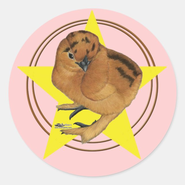 Silkie Red Chick Star Classic Round Sticker (Front)