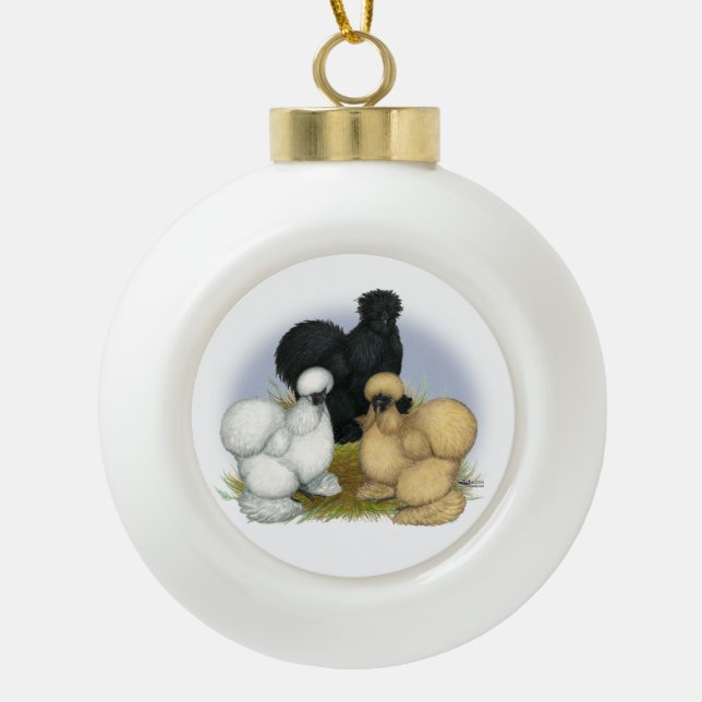Silkie Trio Ceramic Ball Christmas Ornament (Front)