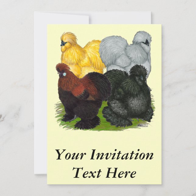 Silkies:  Assorted Roosters Invitation (Front)
