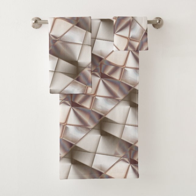 Silky beige with shapes looking relief or depth th bath towel set (Insitu)