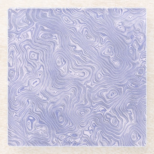 Silky Blue Moire Pattern Glass Coaster (Front)