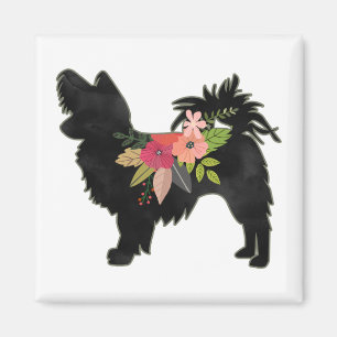 Silky Chihuahua Dog Breed Boho Floral Silhouette Magnet