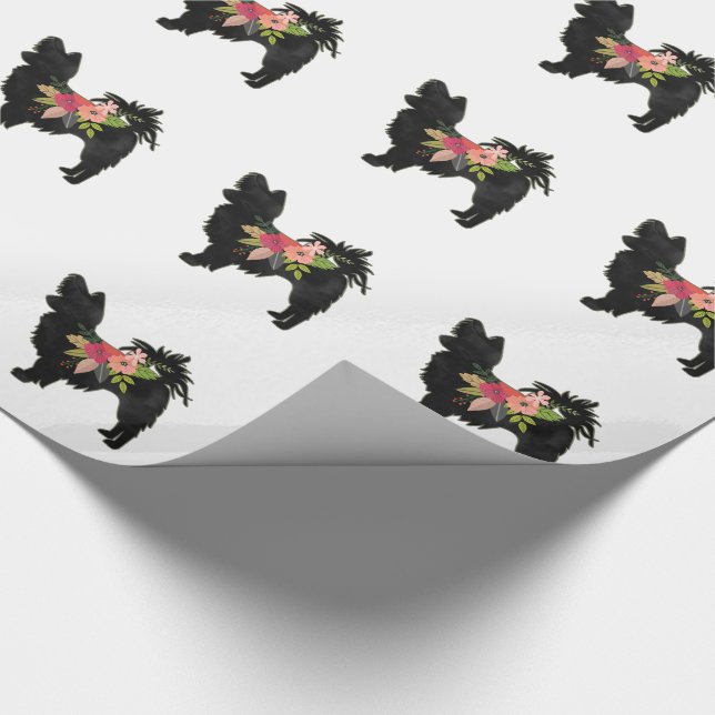 Silky Chihuahua Dog Breed Boho Floral Silhouette Wrapping Paper (Corner)
