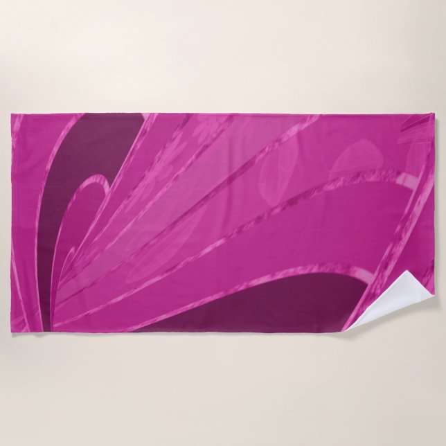 Silky curved lines abstract in pink beach towel (Front)