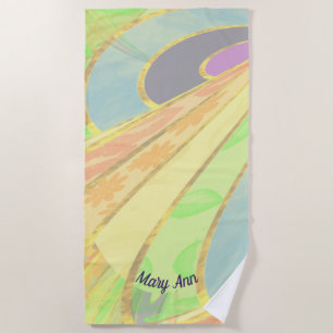 Silky Curved Lines Abstract in Rainbow Colours 3 Beach Towel