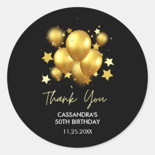 Silky Golden Balloons Stars Black Birthday  Classic Round Sticker