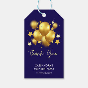 Silky Golden Balloons Stars Navy Birthday  Gift Tags