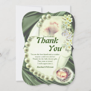 Silky GREEN Pearl Baby Thank You Card
