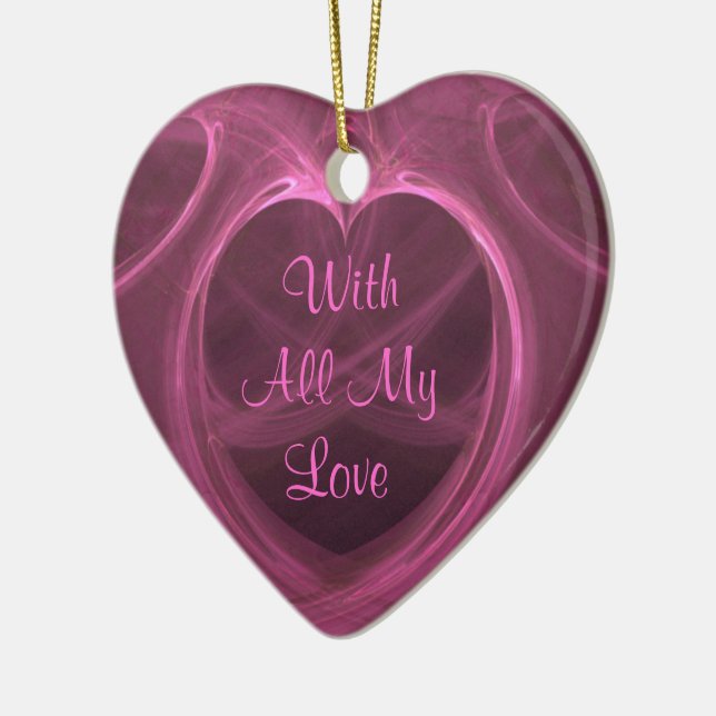 Silky Pink Heart Keepsake Custom Ceramic Tree Decoration (Left)