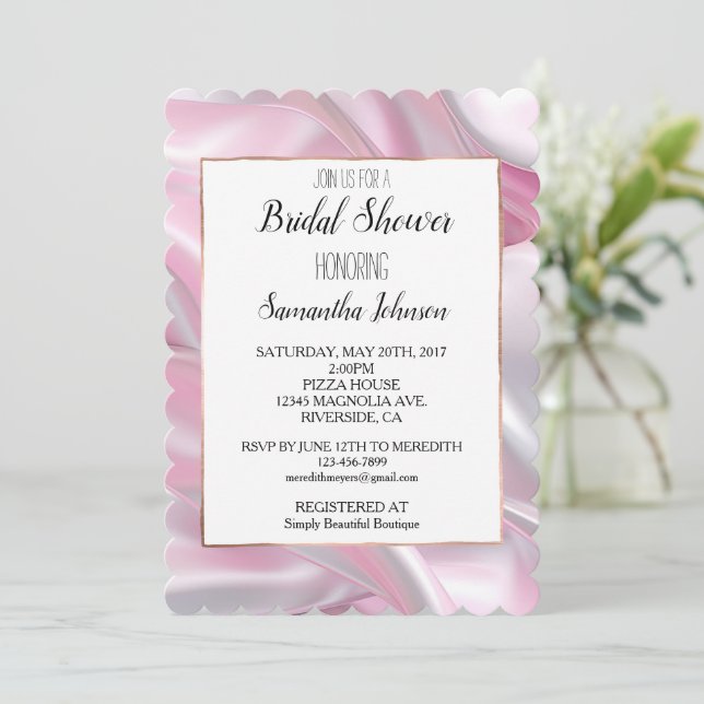 Silky Pink White Bridal Shower Invitation (Standing Front)