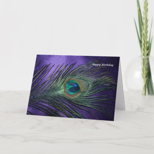 Silky Purple Peacock Feather Card (Front)