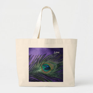 Silky Purple Peacock Feather Large Tote Bag