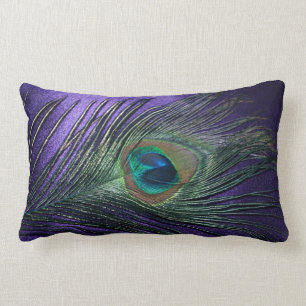 Silky Purple Peacock Feather Lumbar Cushion