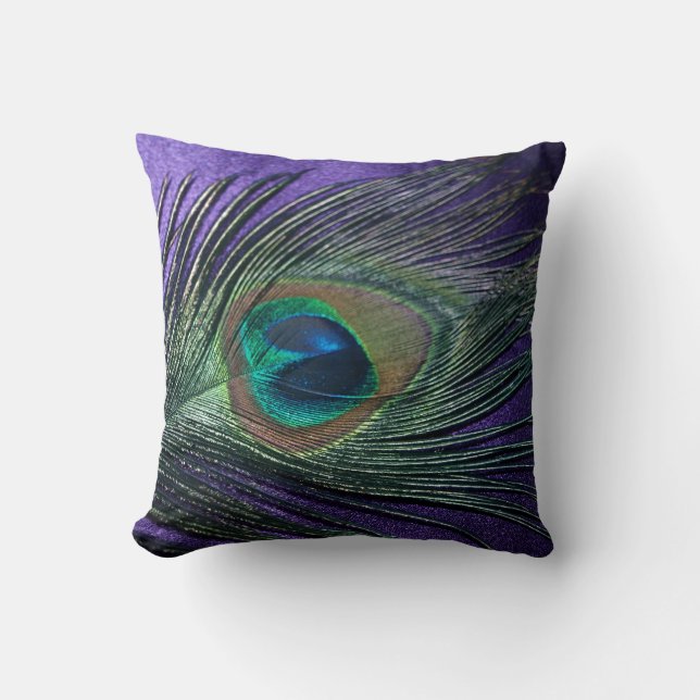 Silky Purple Peacock Feather Still Life Cushion (Front)