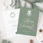 Silky Sage Holly Berry Bouquet Christmas Flat  Holiday Card<br><div class="desc">This simple Christmas flat card features elegant and romantic swirly calligraphy lettering with a winter holly berry bouquet and custom text on the back. For more advanced customisation of this design,  please click the BLUE DESIGN TOOL BUTTON above!</div>