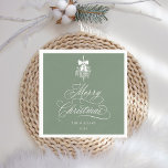 Silky Sage Romantic Calligraphy Merry Christmas Napkin<br><div class="desc">This Christmas napkin features elegant and romantic swirly calligraphy lettering,  accented with a winter berry holly bouquet. For more advanced customisation of this design,  please click the BLUE DESIGN TOOL BUTTON. Matching items are also available.</div>