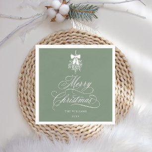 Silky Sage Romantic Calligraphy Merry Christmas Napkin