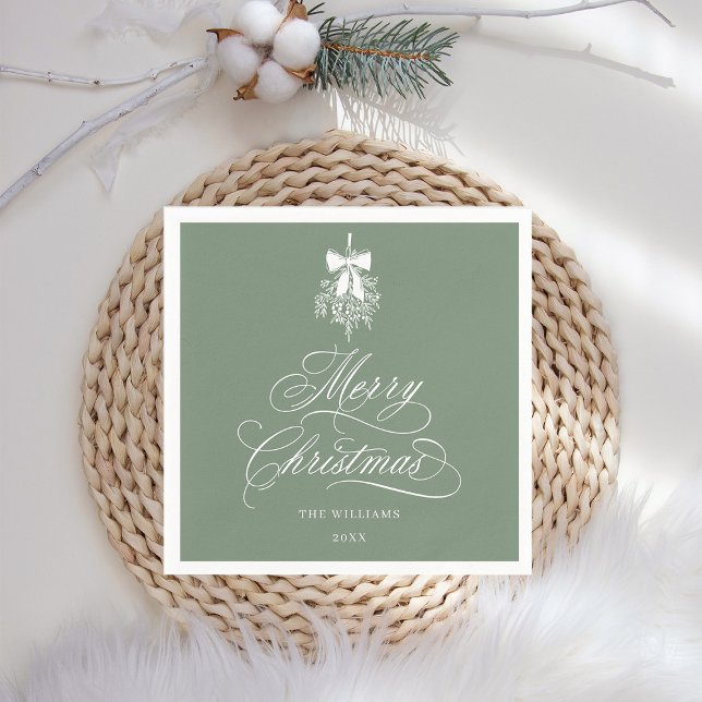 Silky Sage Romantic Calligraphy Merry Christmas Napkin (Creator Uploaded)
