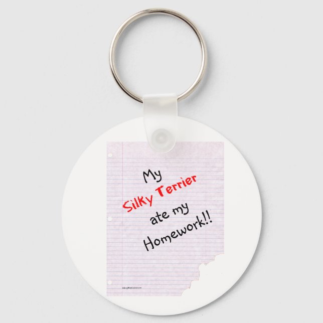 Silky Terrier Ate my Homework Keychain (Front)