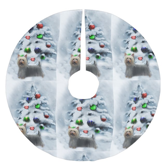 Silky Terrier Christmas Brushed Polyester Tree Skirt (Front)