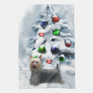 Silky Terrier Christmas Tea Towel