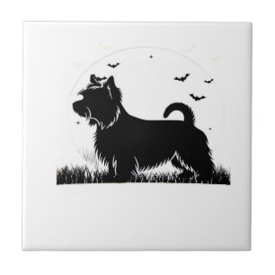 Silky Terrier Dog � Halloween Moon Silhouette Clas Ceramic Tile