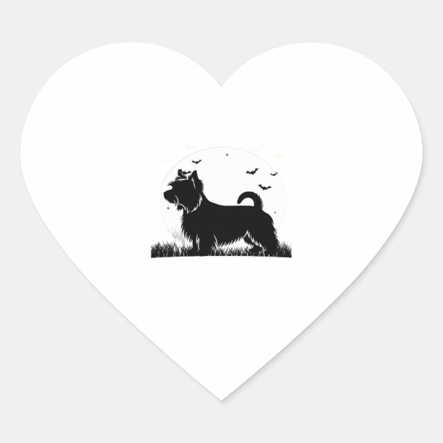 Silky Terrier Dog � Halloween Moon Silhouette Clas Heart Sticker (Front)