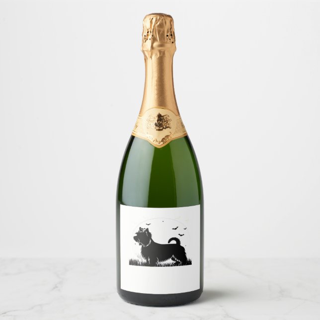 Silky Terrier Dog � Halloween Moon Silhouette Clas Sparkling Wine Label (Front)