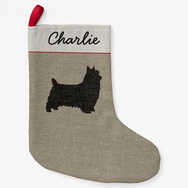 Silky Terrier Dog Silhouette Holiday Personalised Small Christmas Stocking (Front)