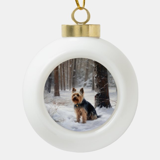 Silky Terrier Let It Snow Christmas  Ceramic Ball Christmas Ornament (Front)