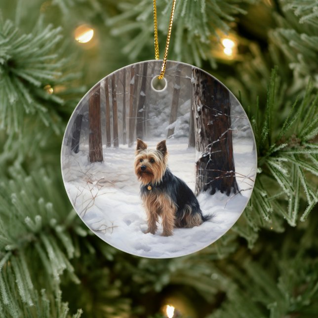 Silky Terrier Let It Snow Christmas  Ceramic Ornament (Tree)