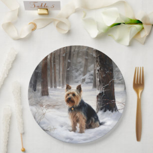 Silky Terrier Let It Snow Christmas  Paper Plate
