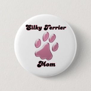 Silky Terrier Mum Pink Pawprint  - Button