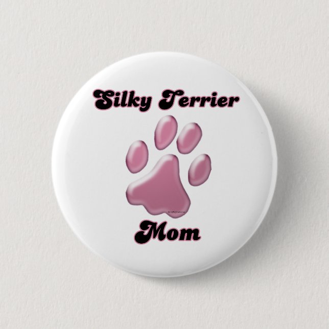 Silky Terrier Mum Pink Pawprint  - Button (Front)