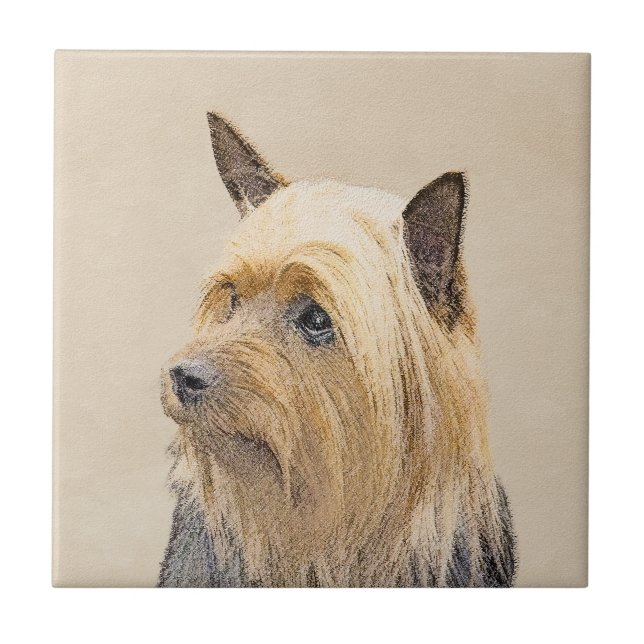 Silky Terrier Painting - Cute Original Dog Art Ceramic Tile (Front)