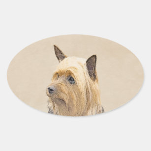 Silky Terrier Painting - Cute Original Dog Art Oval Sticker