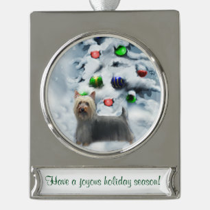Silky Terrier Personalised Christmas Silver Plated Banner Ornament