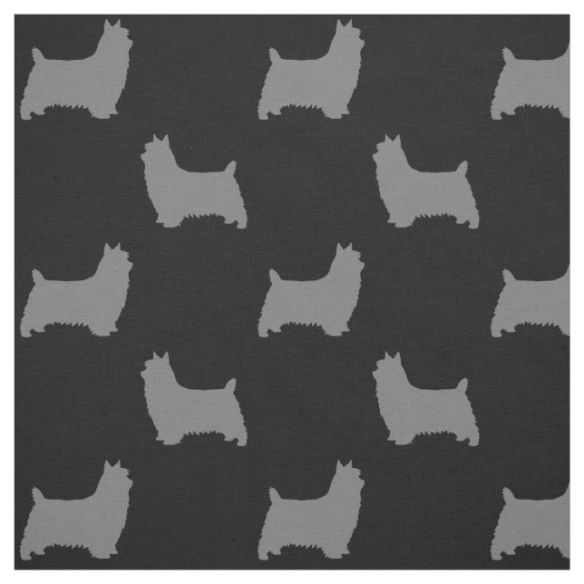 Silky Terrier Silhouettes Grey and Black Patterned Fabric (Swatch)