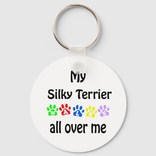 Silky Terrier Walks Design Key Ring (Front)