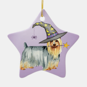 Silky Terrier Witch Ceramic Ornament