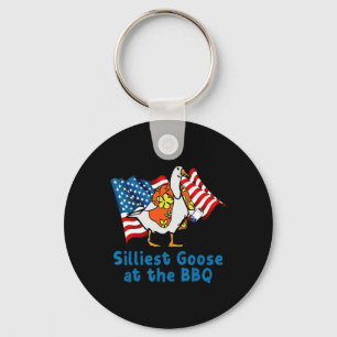 Silliest Goose At The Bbq American Flag Animal  Key Ring