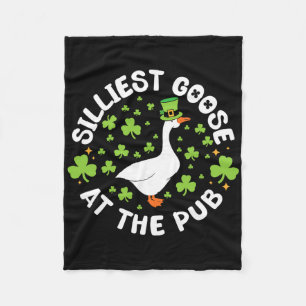 Silliest Goose At The Pub Funny Shamrock St Patric Fleece Blanket